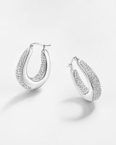 Isabella Crystal Luster Hoop Earrings Bamboo Hoop Earrings, Cheap Earrings, Chunky Hoop Earrings, Chunky Earrings, Crystal Hoop Earrings, Shine Bright Like A Diamond, Silver Shop, Earring Sale, Shine Bright