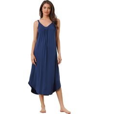 Great for loungewear, nightwear, sleepwear, home bedroom, and daily wear. This stretchy pajama dress for women is soft, lightweight, breathable, and comfortable to wear. Made of soft and stretchy fabric, this pajama will keep you comfortable all night long. No matter the cozy bedtime, casual home relaxation, laze afternoon, or comfy bath, the soft and lightweight women's nightdress can accompany you all the time. It's a good choice to be a perfect gift for your mom, wife, daughter, girlfriend, o Blue V-neck Nightgown For The Beach, Blue Sleeveless Nightgown For Loungewear, Blue V-neck Sleepwear For Relaxation, Blue Nightgown For Loungewear, Comfortable Summer Nightgown For Relaxation, Blue V-neck Sleepwear For Sleepover, Comfortable V-neck Nightgown For Bedtime, Blue V-neck Nightgown For Beach, Blue V-neck Sleepwear For Lounging