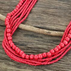 Fair Trade Long Wood Beaded Necklace in Bright Red - Cabana Dance | NOVICA Thick Necklace, Dance Necklace, Fair Trade Clothing, Wood Bead Necklace, Small Beads, Printed Jewelry, Wood Necklace, Flip Flop Shoes, Handcrafted Wood