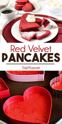 valentine's day breakfast with red heart shaped cakes