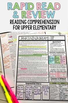 an open book with the title rapid read and review reading companion for upper elementary students