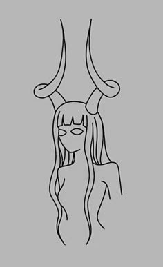 a drawing of a woman with horns on her head