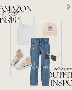 Elevate your style game with this effortlessly cool Amazon outfit inspiration. Pair distressed ripped jeans with a breezy tank top for a laid-back chic look. Top it off with a trendy ball cap for a touch of urban flair. And don't forget to step into the season with confidence in platform high top sneakers. Ripped Jeans, Warm Weather, Wardrobe Staples, Chic Outfits