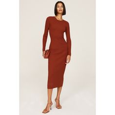 Brown knit (49% Viscose, 26% Polyamide, 25% Polyester). Sweater sheath. Crew neck. Long sleeves. Pull on. 50.5" from shoulder to hemline. Imported. Midi Dress Brown, Polyester Sweater, Rent The Runway, Closet Designs, Mink Pink, Knit Midi, Knit Midi Dress, Knit Dress, High Neck Dress