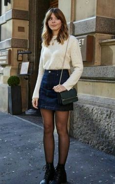 Jeans Skirt Outfit Summer, Jean Skirt Fall Outfits, Jean Skirts Outfit, Jean Skirt Outfits Winter, Knee Length Skirt Outfit, Jean Skirt Outfits Fall, Denim Skirt Outfit Winter, Jean Skirt Outfit, Skirt Outfit Winter