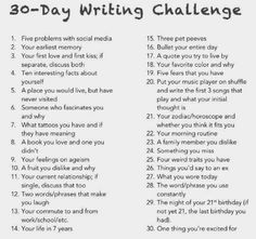 the 30 - day writing challenge is shown in black and white, with text overlaying it