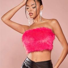 Pink Fuzzies Barbie Core Tube Top Never Worn Fluffy Tube Top, Hot Pink Party, Barbie Core, Pink Party, Pink Parties, Women Tops, Tube Top, Strapless Top, Pink Ladies