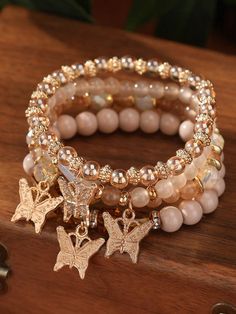 Gender:Men \nGender:Women \nGender:Couple \nStyle Type:Time Gem Butterfly Bracelet \nMaterial:Glass \n Gem Butterfly, Boho Chic Bracelets, Stretchy Beaded Bracelet, Beautiful Beaded Bracelet, Sweet Accessories, Bracelet Sets, Faux Pearl Bracelet, Bracelets Design, Wrist Jewelry