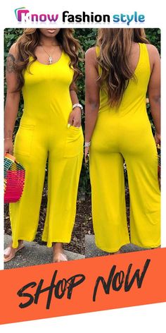 Yellow Fashion Casual Solid Basic O Neck Regular Jumpsuits Casual Stretch Jumpsuits And Rompers For Summer, Casual Solid Color Jumpsuits For Vacation, Casual Solid Jumpsuits And Rompers For Vacation, Summer Plain Jumpsuits And Rompers, Trendy Solid Color Jumpsuits And Rompers For Vacation, Summer Stretch Solid Jumpsuits And Rompers, Trendy Jumpsuits And Rompers With Pockets For Beach, Trendy Beach Jumpsuits And Rompers With Pockets, Casual Solid Color Party Jumpsuits And Rompers