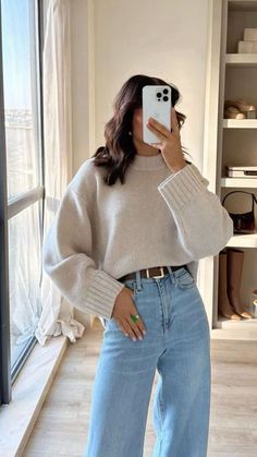 Cozy Outfit Inspiration, Fall Weather Outfits Aesthetic, Office Casual Outfit Jeans, H&m Autumn Outfits, Fall Wfh Outfits, Tie Front Sweater Outfit, Summer Elevated Casual, How To Develop Personal Style, Business Casual Outfits Sweater