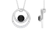 Real Black Onyx and Diamond Open Circle Pendant - Rosec Jewels Black Spinel Necklace, Black Diamond Pendant, Black Diamond Necklace, Onyx Pendant, Black Onyx Necklace, Onyx Necklace, Signature Jewelry, Black Spinel, Timeless Jewelry