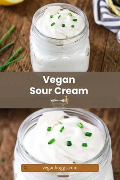 vegan sour cream in a glass jar with green sprinkles on top