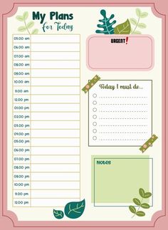 a pink and green planner with plants on it