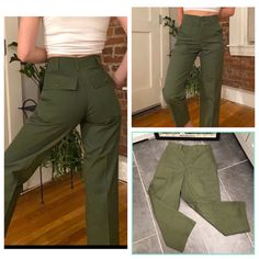 1981 Official Us Army Fatigues Combat Pants Tactical Uniform High Waisted Size: 32x25 Nwot. Excellent Condition Color: Army Green 50/50 Cotton Polyester Blend Ripstop Canvas Material. Unisex Us Army Certified Uniform Pants. Short Inseam High Rise Measurements: Waist: 32” Hip To Hip 20” Rise 14.5” Inseam: 25” Leg Width 11.5” Leg Opening 18” ***Disregard Length On Size Tag. These Pants Have Been Hemmed. Size Given Based On Measurements Above Bundle 2 Or More Items For A Discounted Offer. Plus, You Classic Fitted Pants With Cargo Pockets, Fitted Military Cargo Pants, Khaki Fitted Cargo Pants For Workwear, Fitted Khaki Cargo Pants For Work, Fitted Full-length Military Bottoms, Fitted Vintage Cargo Pants With Pockets, Fitted Vintage Cargo Pants, Vintage Fitted Bottoms With Cargo Pockets, Fitted Vintage Pants With Cargo Pockets