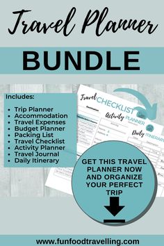 the travel planner bundle with text overlaying it and an image of a plane