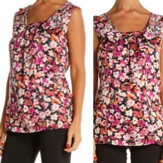 Banana Republic Xs Floral Sleeveless Blouse Nwt Career Casual Pink Flowers ~ Size Women’s Xs ~ Excellent New With Partial Tag Still Attached. Non-Smoking Home ~ Please See Photos For Flat Lay Measurements & Details ~ Perfect Spring Summer Blouse. Soft Silky Feeling ~ Great To Wear With Shorts Or Jeans For A Dressy Casual Look Or Pair With A Cardigan Or Blazer For A Professional Workwear Look. Very Versatile Layering Piece Elegant Pink Vest Top, Pink Sleeveless Vest Top, Chic Pink Tank Blouse, Spring Pink Camisole Blouse, Pink Camisole Blouse For Spring, Casual Pink Cami Blouse, Feminine Black Sleeveless Top, Sleeveless Pink Blouse For Spring, Pink Feminine Tank Blouse