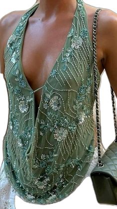 Embellished Top, Green Tops, Workout Accessories, Concert Outfit, Party Outfit, See You, Pre Order, Going Out