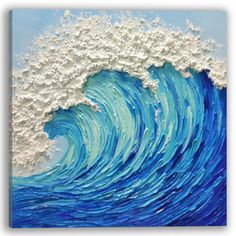 an abstract painting of a blue ocean wave