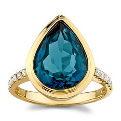 18k Yellow Gold London Blue Topaz Natural Diamond Fashion Ring 1/5 ct tw by Doves Diamond Facts, Diamond Solitaire Earrings, Gold For Women, Solitaire Diamond Pendant, Diamond Fashion Rings, Fashion Ring, London Blue Topaz, Diamond Fashion, London Blue