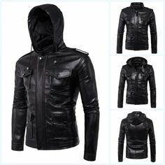 Free & Fast shipping 100% Satisfaction guarantee 30 Days Money Back 100% DELIVERED & TRACKED lowest price guranteed on all orders top quality Your Best Choice & 5 STAR SERVICE New Mens Black Leather Bomber Jacket Flight Coat Motorcycle Biker Riding Hooded DESCRIPTION Accents Multi-pocket Brand Unbranded Country/Region of Manufacture China Features Hood Length 64-76cm Material PU Leather Model No Modification Description No Modified Item No Pattern Solid Product Line Factory Size Type Regular Sty Hooded Techwear Leather Jacket For Streetwear, Urban Outerwear For Biker Events In Winter, Outdoor Leather Jacket With Detachable Hood, Black Hooded Techwear Leather Jacket, Hooded Leather Jacket With Adjustable Hood For Winter, Fitted Biker Outerwear With Hood, Fitted Hooded Biker Outerwear, Hooded Leather Jacket For Winter Outdoor, Hooded Leather Jacket For Winter