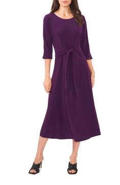 Chaus Tie Front Midi Dress | Nordstrom Fall Petite Outfits, Purple Dress Casual, Plum Midi Dress, Plum Colored Dresses, Dress For Body Shape, Purple Midi Dress, Midi Dress Style, Belted Midi Dress, Wrap Midi Dress