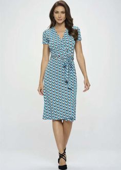 Proudly Made in USA Add a feminine touch to any wardrobe with this stunning jersey wrap dress! Featuring a wrap design and midi length, you'll be turning heads in no time. With a flattering V-neck and short sleeves, plus a tie at the waist for a perfect fit. Topped off with a unique tulip pattern, this dress will give you an air of class wherever you go! Wrap Dress Design Midi Length V-Neck Short Sleeves Tie at Waist Lightweight Jersey Material Colors: Aqua, Orange, Black & White Beautiful Uniqu Fitted Viscose Wrap Dress With V-neck, Spring Knee-length Viscose Wrap Dress, Flattering V-neck Wrap Dress For Summer, Fitted Viscose Midi Dress With Tie Waist, Fitted Knee-length V-neck Dress With Tie Waist, Knee-length Viscose Midi Dress With Tie Waist, Fitted Viscose Wrap Dress For Summer, Viscose Knee-length Midi Dress With Tie Waist, Fitted Viscose Wrap Dress Midi Length