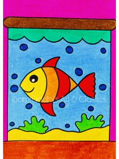 a drawing of a fish in an aquarium