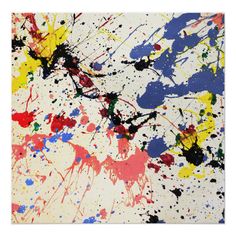 an abstract painting with multicolored paint splattered on it