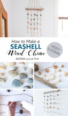 how to make a seashell wind chime using shells and wood sticks - so cute