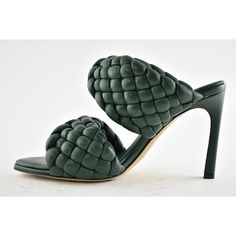 Bottega Veneta | Shoes | Bottega Veneta Curve Padded Green Vert Foncee Leather Sandal Mule Heel Pump 36 | Poshmark Mule Heel, Bottega Veneta Shoes, Mule Sandals, Leather Mules, Sandal Fashion, Lambskin Leather, Leather Material, Bottega Veneta, Mule