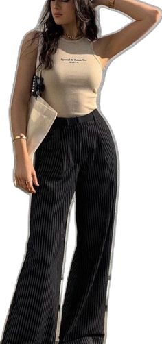 Trendy Pinstripe Wide Leg Pants, Trendy Pinstripe Wide Leg Bottoms, Chic High Waist Pinstripe Wide Leg Pants, Chic High Waist Bottoms With Vertical Stripes, Chic Pinstripe Trousers, Chic High Waist Vertical Stripes Wide Leg Pants, Chic High Waist Wide Leg Pants With Vertical Stripes, Trendy High-waisted Bottoms With Vertical Stripes, Trendy High Waist Pinstripe Bottoms