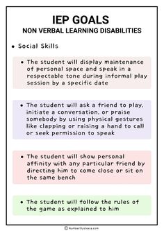 an info sheet describing iep goal and non - verbal learning disabilitiess