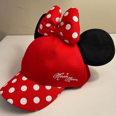 Disneyland Resort Parks Minnie Mouse Ears Ball Cap Nwt - New With Tags -Authentic -Youth Size Adjustable Minnie Mouse Cap, Red Adjustable Themed Hat, Red Mickey Mouse Adjustable Hat, Fun Mickey Mouse Themed Hat One Size Fits Most, Adjustable Red Mickey Mouse Hat, Fun Mickey Mouse Hat, Adjustable Mickey Mouse Fun Hat, Novelty Red Baseball Cap One Size, Cute Red Snapback Baseball Cap