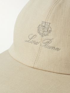 Loro Piana's baseball cap is made from the label's 'Tropical' linen that has a naturally breathable handle. It's embroidered with the brand's name and sigil and comes in a neutral sand tone that will complement most outfits. Loro Piana Cap, Lora Piana, Loro Piana Men, Leather Baseball Cap, Cap For Men, Cap Men, Embroidered Linen, Embroidered Hats, Loro Piana