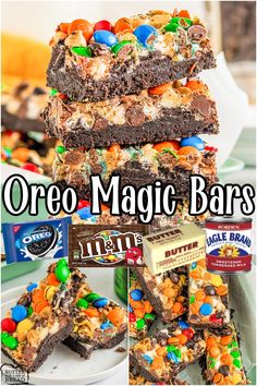 a collage of oreo magic bars on a plate