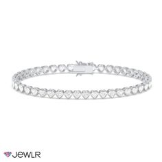 Add a touch of sparkle to any look with this lovely tennis bracelet showcasing a full band of heart-shaped premium cubic zirconias. The 3x3mm bezel-set stones are set continuously across the box-catch closure for a seamless design. This 7" bracelet is available in sterling silver or 18K gold-plated silver and includes a safety latch on the box-catch closure for peace of mind. Elegant Cubic Zirconia Heart Cut Tennis Bracelet, Heart-shaped Cubic Zirconia Tennis Bracelet, Heart-shaped Cubic Zirconia Tennis Bracelet With Diamond Accents, Silver Heart-shaped Tennis Bracelet For Valentine's Day, Silver Cubic Zirconia Tennis Bracelet, Tarnish Resistant, Sterling Silver Heart, Heart Bracelet, Tennis Bracelet, Gold Plated Silver