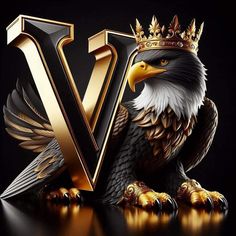 an eagle with a crown on it's head and the letter v behind it