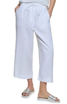 Kick back in summery style in lightweight linen pants cut to a warm-weather length. 100% linen Machine wash, tumble dry Imported Wide Cropped Pants, Womens Straight Leg Pants, Side Zip Pants, Grey Slacks, Size 16 Women, Wide Leg Crop Pants, Green Trousers, Cropped Linen Pants, Black Wide Leg Pants