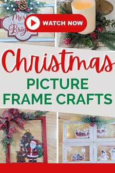 Christmas DIY Crafts using Dollar Tree Picture Frames. Picture frame hacks. DIY Christmas Decor Idea Diy Dollar Tree Picture Frame Wall Decor, Holiday Frames Craft, Christmas Diy Picture Frame, Picture Frame No Glass Ideas, Dollar Tree Frame Crafts, Christmas Crafts With Picture Frames, Christmas Frame Craft, Picture Frame Diy Ideas