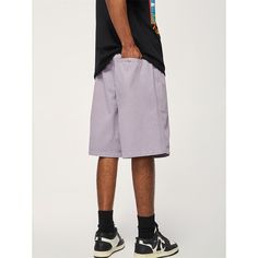 Loose Solid Color Wide-Leg Cargo Shorts Material: 100% Polyester Size: S, M, L, Color: Khaki Applicable Season: Spring, Summer Casual Baggy Shorts With Built-in Shorts, Casual Baggy Purple Pants, Casual Purple Pants With Side Pockets, Purple Cotton Bottoms With Side Pockets, Casual Purple Cargo Pants, Leisure Knee-length Shorts With Pockets, Casual Purple Pants, Casual Purple Bottoms With Pockets, Casual Shorts With Pockets And Loose Fit