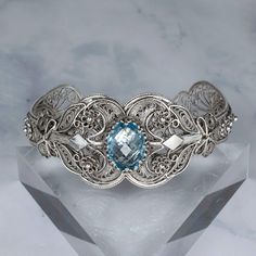 Filigree Bracelet, Filigree Jewelry, Blue Topaz Gemstone, Art Women, Sky Blue Topaz, Mesopotamia, Topaz Gemstone, Blue Bracelet, Artisan Craft