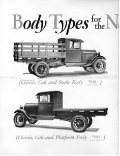 an old truck is shown in three different styles, including the body types for the n