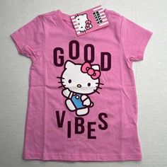 Brand New Never Worn Never Tried On Hello Kitty Good Vibes Pink Tee Size 3t Playful Hello Kitty T-shirt For Summer, Pink Hello Kitty T-shirt For Spring, Cute Hello Kitty Tops For Summer, Hello Kitty Summer Tops, Hello Kitty Summer Fun Tops, Playful Hello Kitty Tops For Spring, Hello Kitty Fun Summer Tops, Fun Cotton Tops With Hello Kitty, Cotton Hello Kitty Fun Tops