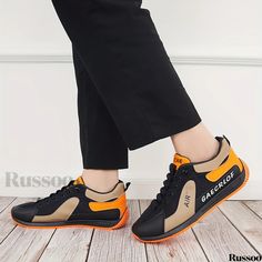 Russoo - Mens Outdoor Lace-up Hiking Shoes: Lightweight, Non-Slip Sneakers for Trekking and Climbing Breathable Lace-up Canvas Shoes For Outdoor, Slip-on Canvas Shoes With Rubber Sole For Outdoor Activities, Slip-on Canvas Shoes With Rubber Sole For Outdoor, Black Flat Sneakers For Outdoor, Casual Black Slip-on Sneakers For Outdoor Activities, Outdoor Lace-up Running Shoes With Vulcanized Sole, Casual Orange Sneakers For Outdoor, Casual Orange Running Shoes For Outdoor, Casual Orange Slip-on Running Shoes