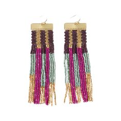 Introduce a touch of bohemian elegance to your jewelry collection with the McKenzie Beaded Fringe Earrings! These stunning earrings feature a sleek brass bar hanger, expertly crafted to provide a secure and comfortable fit. Suspended from the brass bar is a luxurious, elongated fringe composed of delicate beads in a mesmerizing array of colors. The long, beaded fringe is skillfully handcrafted, ensuring that each earring is a true work of art. As you move, the fringe gently sways and dances, catching the light and creating a captivating, dynamic effect. Despite their statement-making length, the earrings remain lightweight and comfortable to wear, making them perfect for any occasion, from casual daytime outings to elegant evening events. 3” x 0.75”.Handmade by skilled artisans in India.Hy Thymes Frasier Fir, Pickle Gifts, Gift Tags Birthday, Beaded Fringe Earrings, Brass Bar, Toddler Winter, Toddler Socks, Baby Shower Cards, Gifts For New Parents