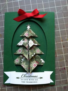 Paper folding Christmas card Paper Folding Ideas, Ideas For Cards, One Little Project, Folded Christmas Cards, Teabag Folding, Christmas Greeting Cards Handmade, Christmas Card Tutorials, Folding Ideas, Christmas Tree Card