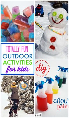 four different activities for kids to play in the snow