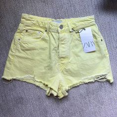 Great Brand, Never Been Worn, Color Brighter Than Pictures Show, Also Says Size 38 Which Is A 6 In Us Sizing Yellow Jean Shorts, Colorful Jean Shorts, Trendy Yellow Shorts With Pockets, Yellow Cutoff Bottoms For Summer, Summer Yellow Cutoff Bottoms, Zara Summer Shorts With Pockets, Zara Shorts With Pockets For Spring, Yellow Cutoff Shorts For Summer, High Rise Yellow Cotton Shorts