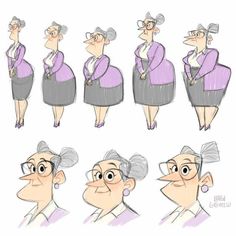 an old woman's character poses in different ways