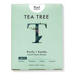 Tea Tree Facial Sheet Mask - TEA TREE FACIAL SHEET MASKS 5CTBenefitsSafe for use on all skin types, including sensitive skinPurifies and soothes acne-prone skinFragrance-free, non-irritating, and non-dryingFeaturesUltra-soft bamboo sheet masks are infused with almost an ounce of serumProvides skin with an instant hydration boostFormulated to purify, soothe, and decongest skinIdeal to wear during luteal phase to soothe irritated skinKey IngredientsChamomile Extract: Soothes skin and promotes healingTea Tree Extract: Contains antimicrobial and anti-inflammatory properties to calm redness and swellingCica Extract: Calms skin and reduces the appearance of redness - Tea Tree Facial Sheet Mask Tea Tree Mask, Beauty Tea, Luteal Phase, Chamomile Extract, Facial Sheet Mask, Sheet Masks, Oil Production, Bamboo Sheets, Skin Care Serum